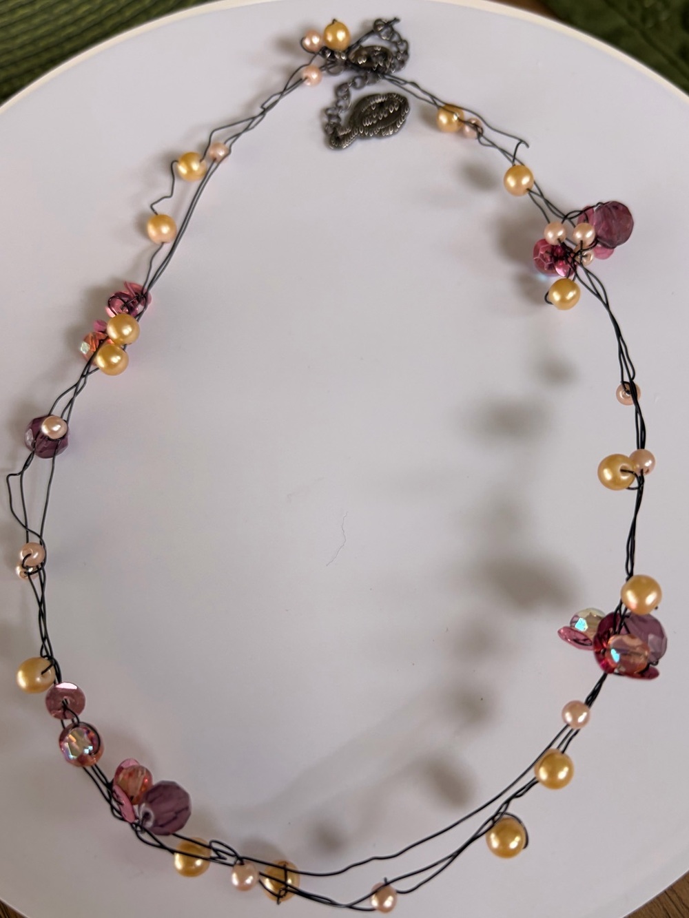 Vintage MMW USA Y2K Statement Necklace Pink Crystal Pearl NYC